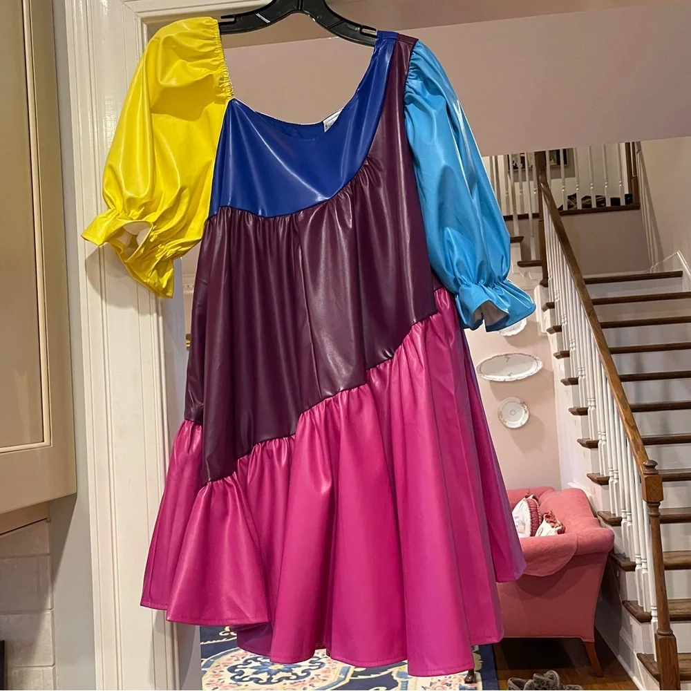 QUEEN OF SPARKLES Colorblock Mini Dress in Yellow, Blue, Purple & Pink - Picture 7 of 10